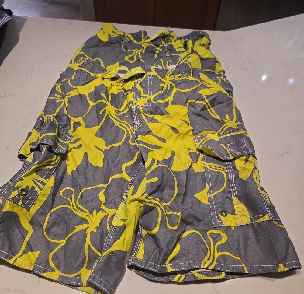 Old Navy Gray & Yellow Boys' Floral Swim Trunks